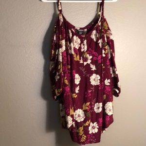 Torrid strapped, cold shoulder purple top